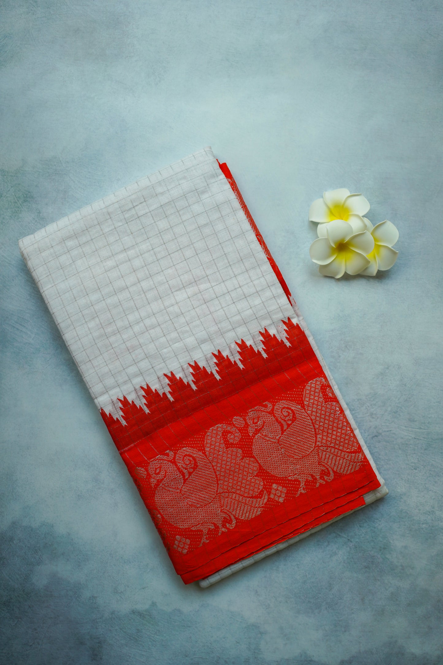 Annam Design - Temple border - Silver zari checked