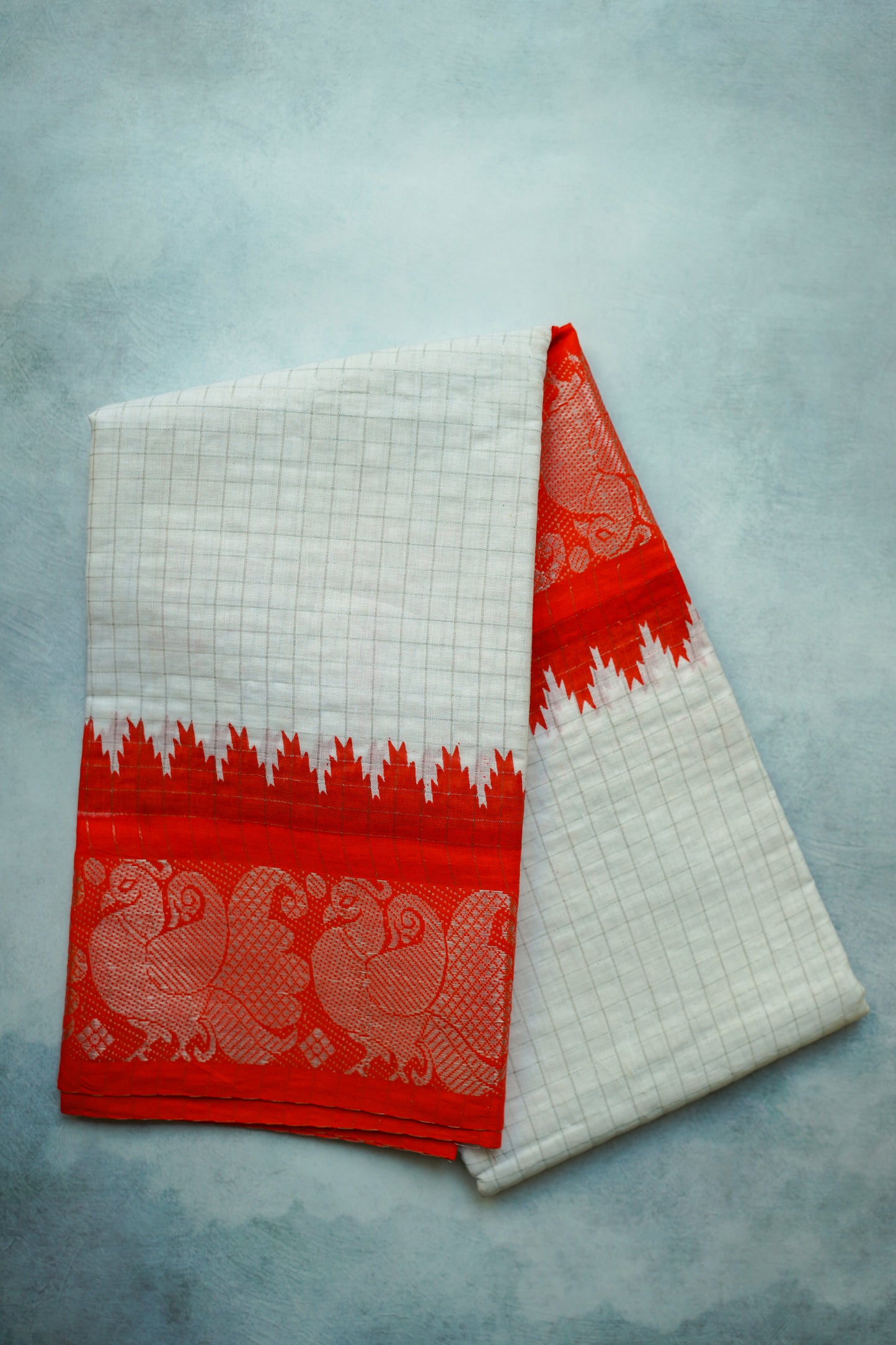 Annam Design - Temple border - Silver zari checked