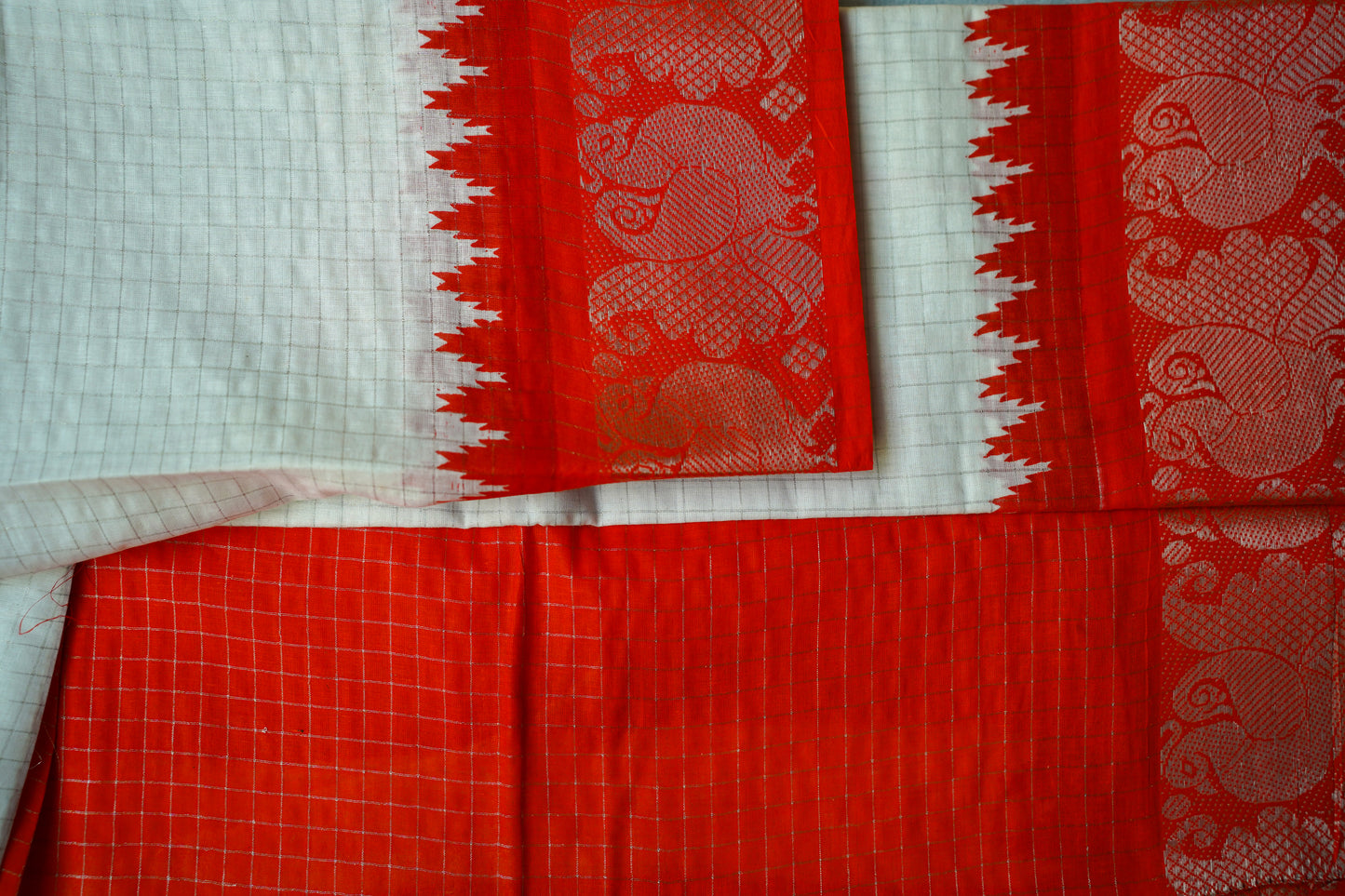 Annam Design - Temple border - Silver zari checked