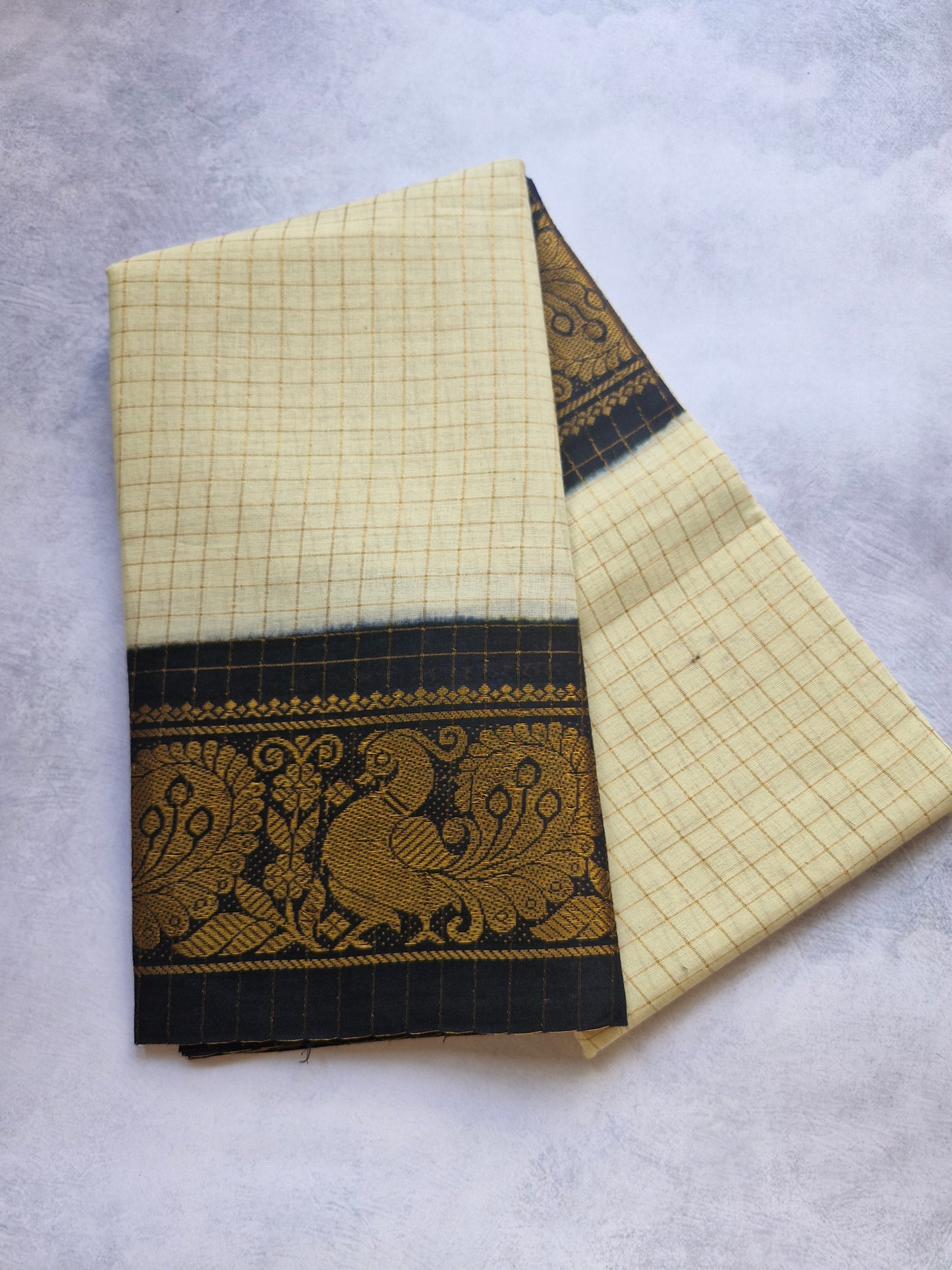 Sungudi cotton golden zari checked